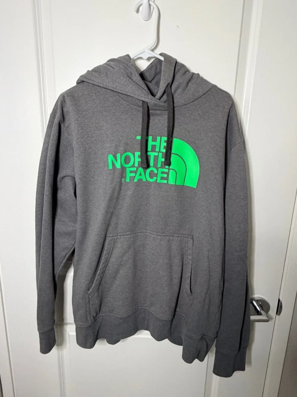 The North Face Hoodie, Grey with Green Print, Size XL